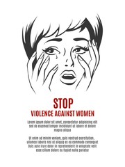 Woman cries. Stop violence against women vector concept