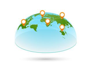 Vector 3D world map with pins