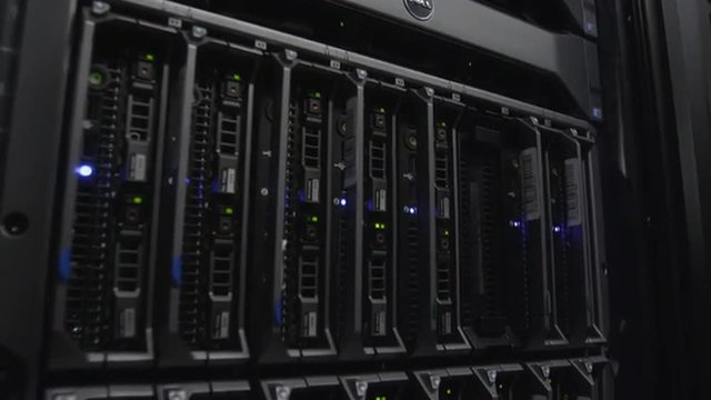 Telecommunication equipment with network cables in room of datacenter