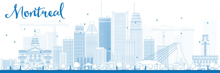 Outline Montreal skyline with blue buildings. Some elements have transparency mode different from normal