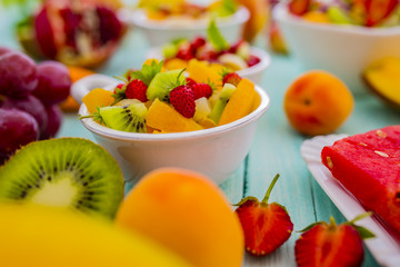 Fruit salad - diet, healthy breakfast, weight loss concept