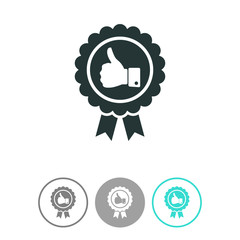 Badge with thumbs up vector icon.