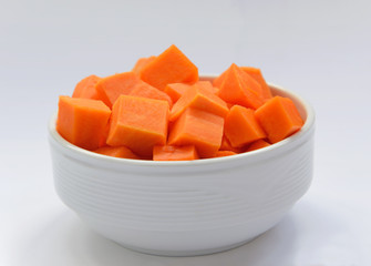 diced pumpkin in a white plate