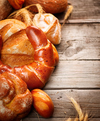 Bakery bread on a wooden table
