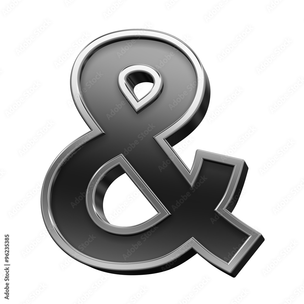 Fototapete one letter from black with silver shiny frame alphabet set, isolated on white. computer generated 3d