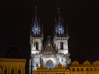 The towers of Church of Our Lady before Tyn, Prague, Czech Repub