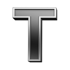 One letter from black with silver shiny frame alphabet set, isolated on white. Computer generated 3D photo rendering.