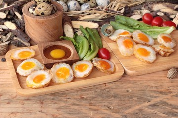 Quail eggs and fried quail eggs of delicious.