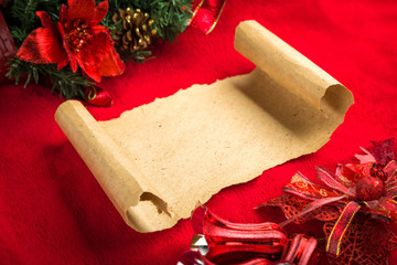 Christmas vintage scroll on red background