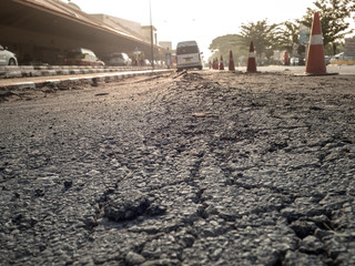 road cracked with vehicle and transport.