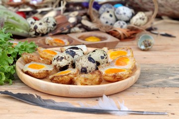 Quail eggs and fried quail eggs of delicious.