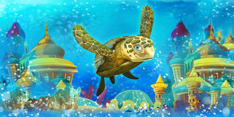 Plakat Cartoon underwater animals - illustration for the children