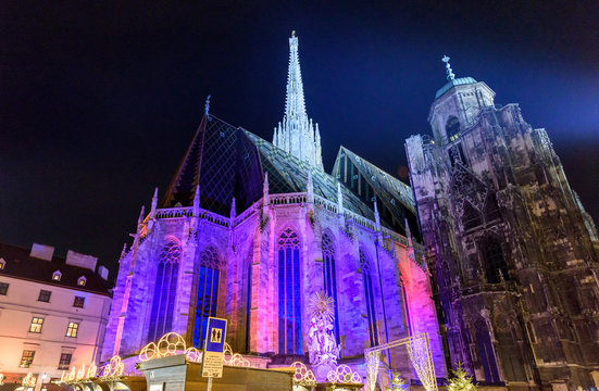 Saint Stephen's Cathedral in the night at Christmas, Vienna, Austria
