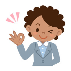 OKサインの若い黒人ビジネスウーマン