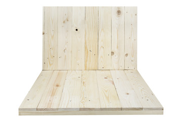 Wooden shelves isolated on white background with clipping paths