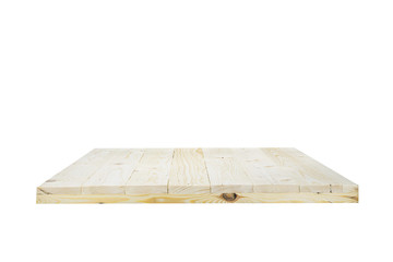 Wooden shelves isolated on white background with clipping paths