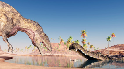 Obraz premium Acrocanthosaurus and Sarcosuchus