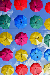 Street decorated with colored umbrellas