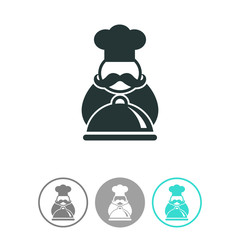 Chef with tray of food vector icon.