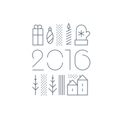 New Year collage for a greeting card or window dressing. Thickness of strokes is changeable.