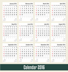 Calendar 2016. vector illustration