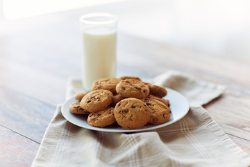 close up of chocolate oatmeal cookies and milk
