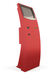 Red information kiosk isolated on white background. 3d.