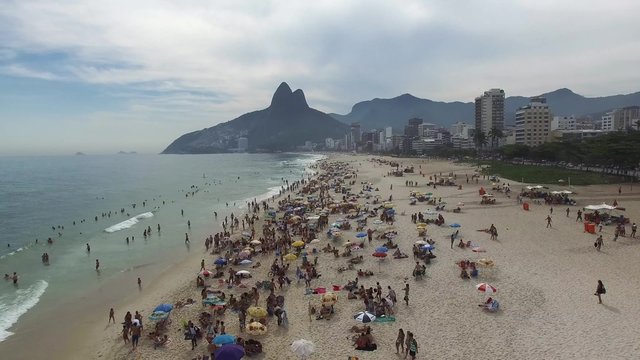 Aerial View of Crowd of People Ipanema Beach, Rio de Janeiro, Brazil