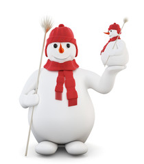 Snowman isolated on white background. 3d.