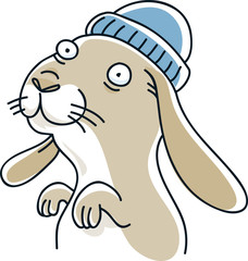 A funny cartoon bunny rabbit wearing a warm toque.