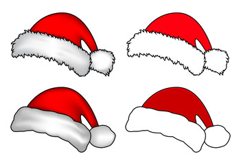 Santa hat, Christmas cap icon set, symbol, design. Winter vector illustration isolated on white background.