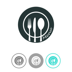 Menu vector icon. Plate with spoon, knife and fork isolated icon.