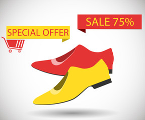 Sale shoes. Discount of 75 percent. Special offer.
