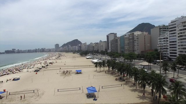 Aerial View of Copacabana Sidewalk and Beach, Rio de Janeiro, Brazil