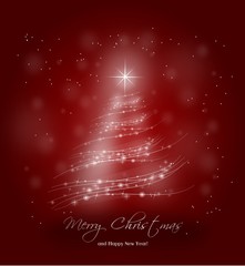 Red background with shining lights tree for christmas