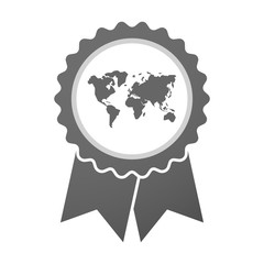 Vector badge icon with a world map