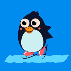 Penguin Skating on Ice. Vector Illustartion