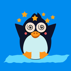 Penguin Feeling Dizzy. Vector Illustration