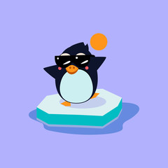 Penguin Wearing Sunglasses on the Iceberg. Vector Illustration