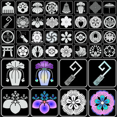 Assortment of traditional Japanese family icons