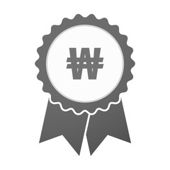 Vector badge icon with a won currency sign