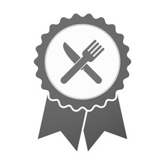 Vector badge icon with a knife and a fork