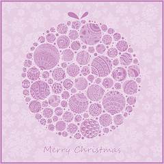 Christmas Card. Beautiful in retro style Christmas ball from bal