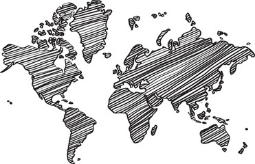 Naklejka premium Freehand world map sketch on white background.