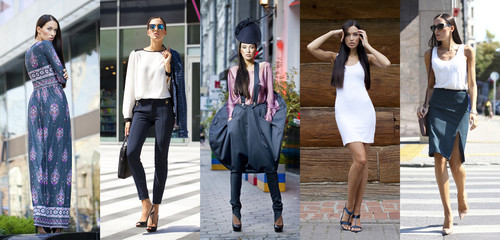 Fototapeta premium Collage five fashion young women