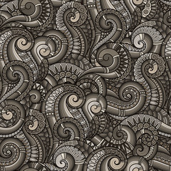 Seamless asian ethnic floral retro doodle background