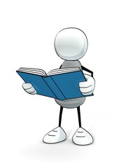 little sketchy man reading a blue book