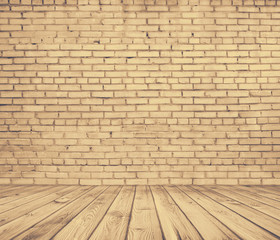 old room with brick wall, retro filtered, instagram style