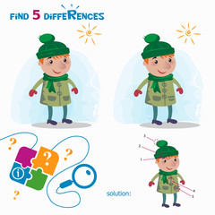 Find 5 differences. Cartoon Vector Illustration.