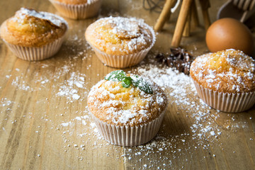 Homemade muffins with star anise, cinnamon and mint
